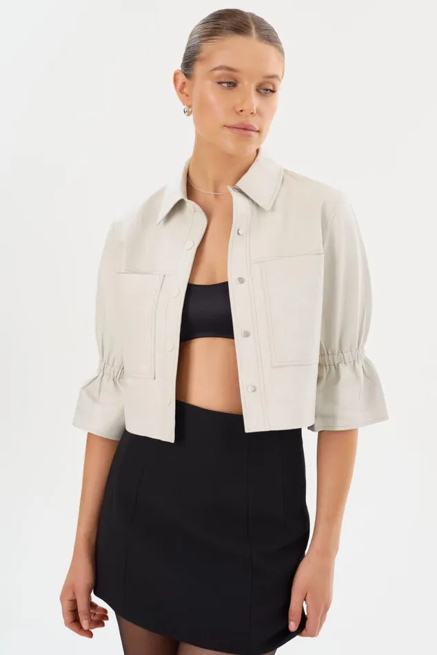 Women CAROLINA Leather Ruffle Sleeve Jacket Winter White LAMARQUE Leather Jackets Women CAROLINA Leather Ruffle Sleeve Jacket Winter White LAMARQUE Leather Jackets
