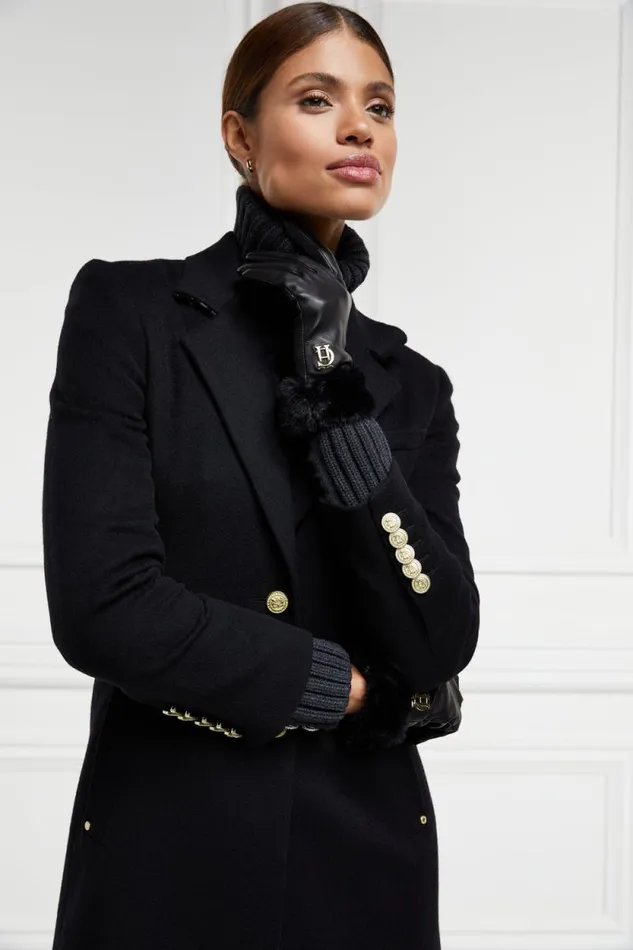Women Cashmere Lined Faux Trim Leather Gloves Black Holland Cooper Gloves