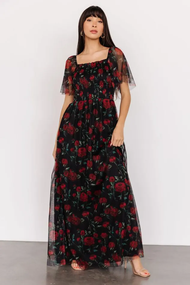 Women Cassandra Tulle Maxi Dress Black Red Rose Baltic Born Tulle Styles