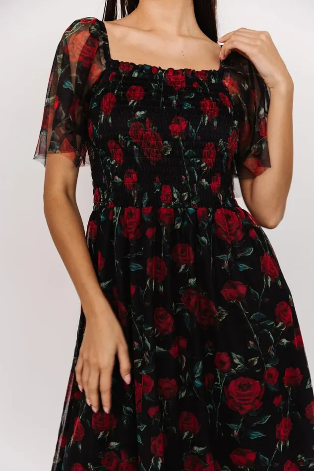 Women Cassandra Tulle Maxi Dress Black Red Rose Baltic Born Tulle Styles