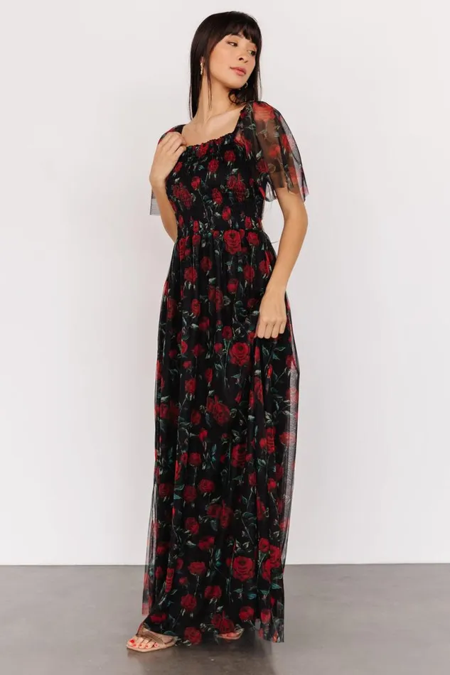 Women Cassandra Tulle Maxi Dress Black Red Rose Baltic Born Tulle Styles