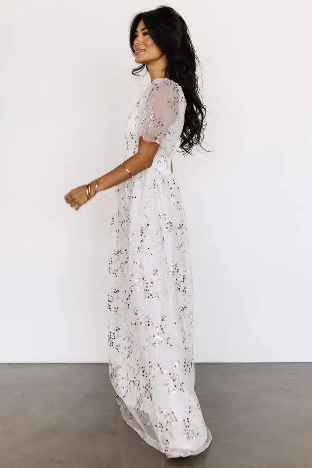 Women Cassandra Tulle Maxi Dress Metallic White Baltic Born Embellished and Sequined Women Cassandra Tulle Maxi Dress Metallic White Baltic Born Embellished and Sequined
