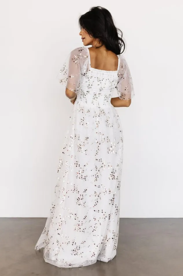 Women Cassandra Tulle Maxi Dress Metallic White Baltic Born Embellished and Sequined Women Cassandra Tulle Maxi Dress Metallic White Baltic Born Embellished and Sequined