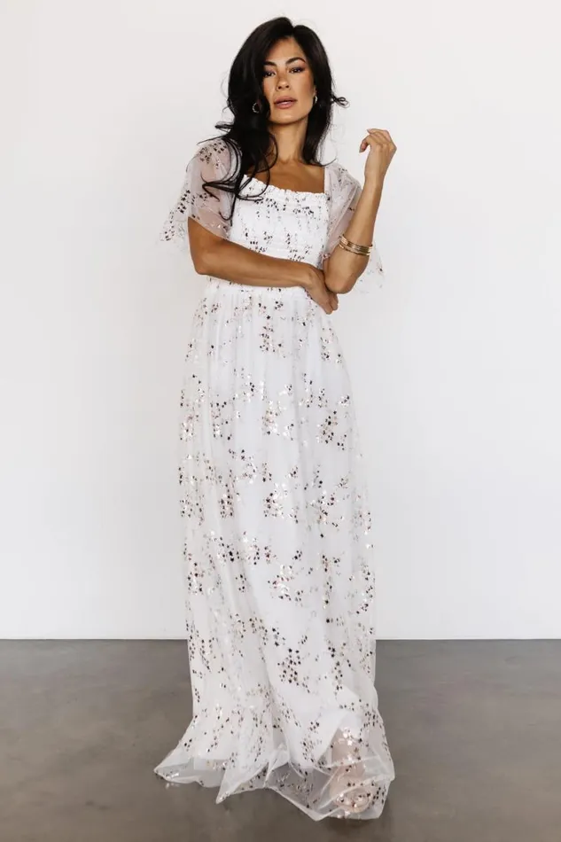 Women Cassandra Tulle Maxi Dress Metallic White Baltic Born Embellished and Sequined Women Cassandra Tulle Maxi Dress Metallic White Baltic Born Embellished and Sequined