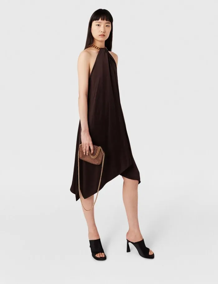 Women Chain Halterneck Satin Midi Dress Chocolate Brown Stella McCartney Dresses Women Chain Halterneck Satin Midi Dress Chocolate Brown Stella McCartney Dresses