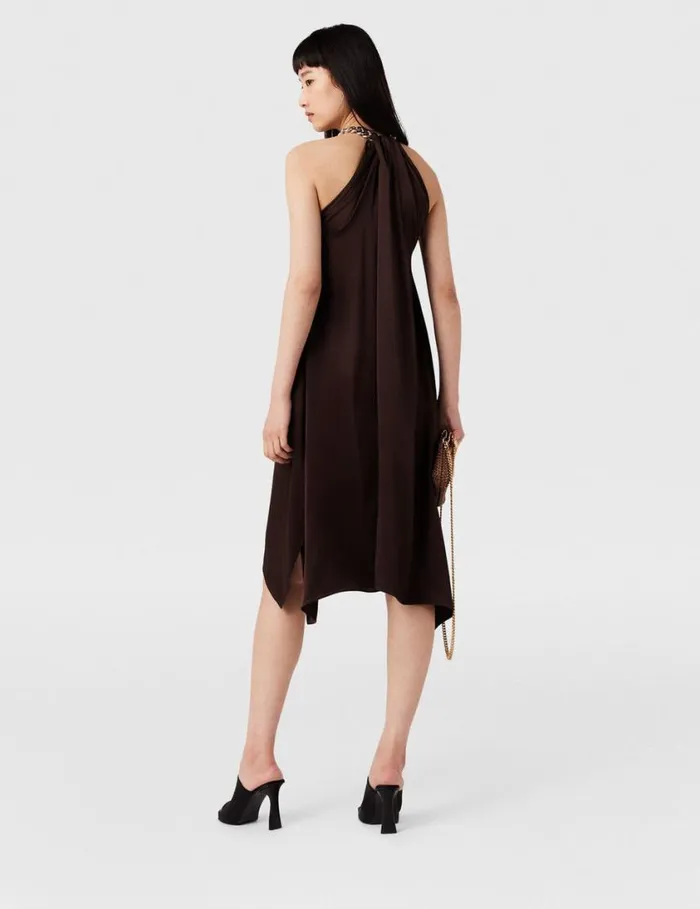 Women Chain Halterneck Satin Midi Dress Chocolate Brown Stella McCartney Dresses Women Chain Halterneck Satin Midi Dress Chocolate Brown Stella McCartney Dresses