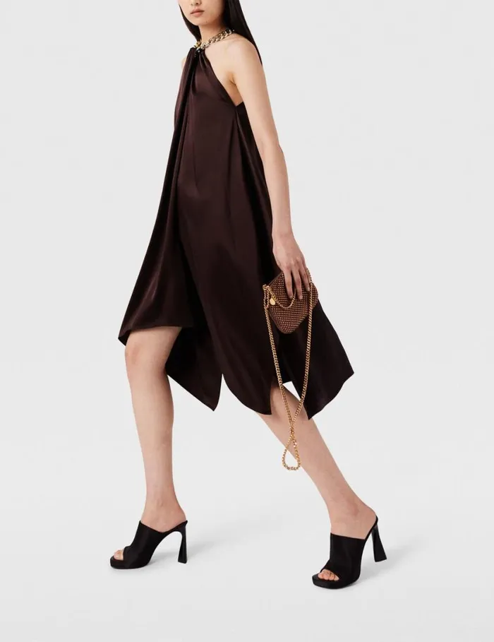 Women Chain Halterneck Satin Midi Dress Chocolate Brown Stella McCartney Dresses Women Chain Halterneck Satin Midi Dress Chocolate Brown Stella McCartney Dresses