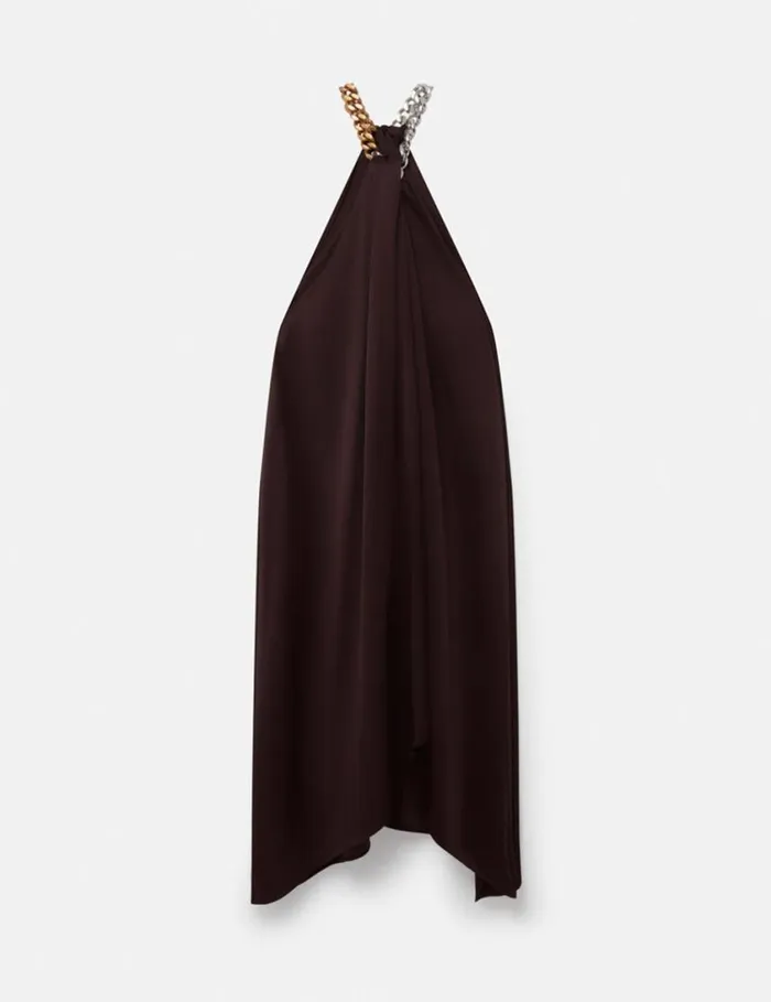Women Chain Halterneck Satin Midi Dress Chocolate Brown Stella McCartney Dresses Women Chain Halterneck Satin Midi Dress Chocolate Brown Stella McCartney Dresses