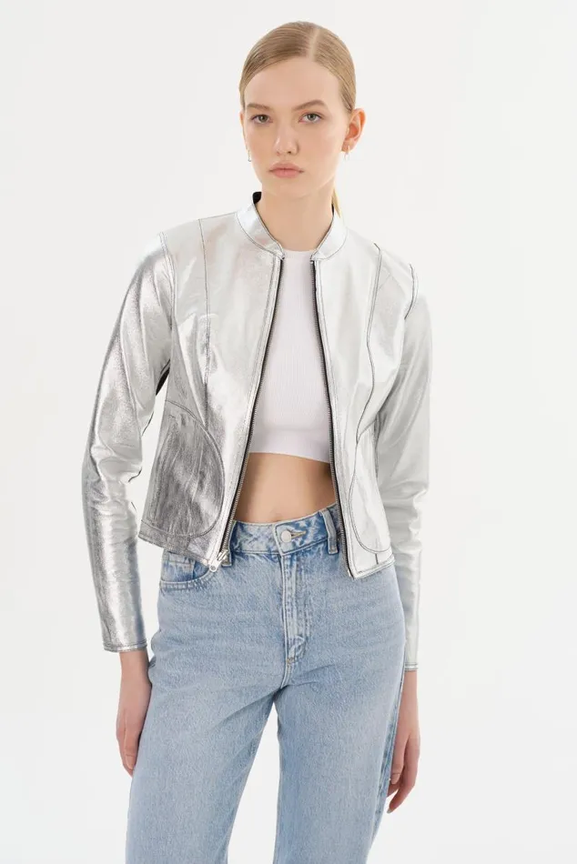 Women CHAPIN Reversible Leather Bomber Blacksilver LAMARQUE Bombers