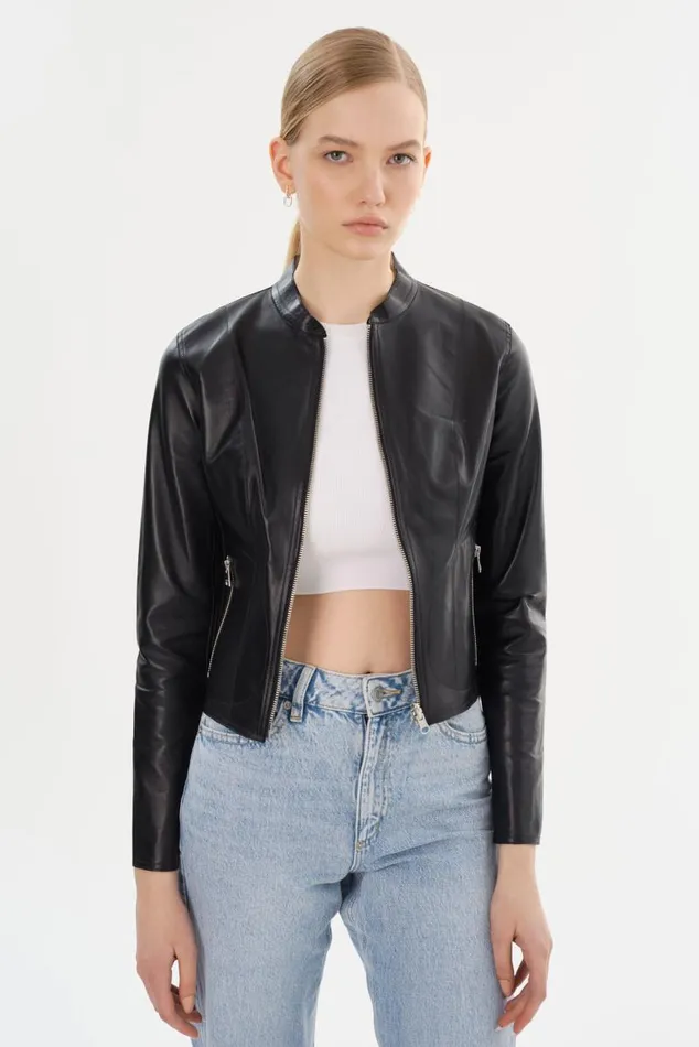 Women CHAPIN Reversible Leather Bomber Blacksilver LAMARQUE Bombers