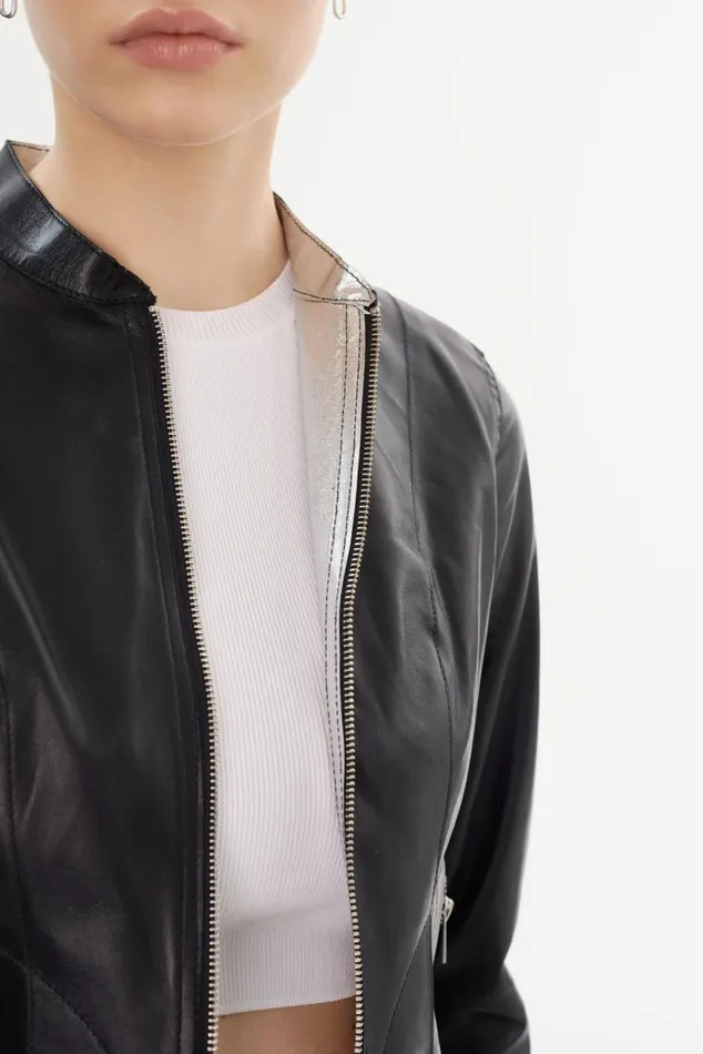 Women CHAPIN Reversible Leather Bomber Blacksilver LAMARQUE Bombers