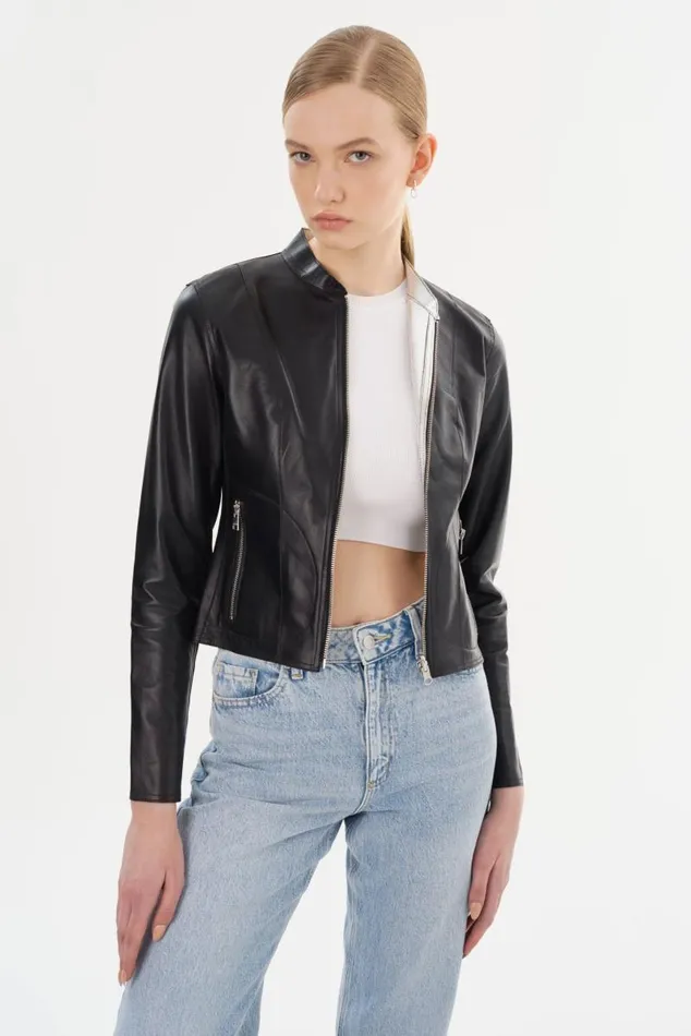 Women CHAPIN Reversible Leather Bomber Blacksilver LAMARQUE Bombers