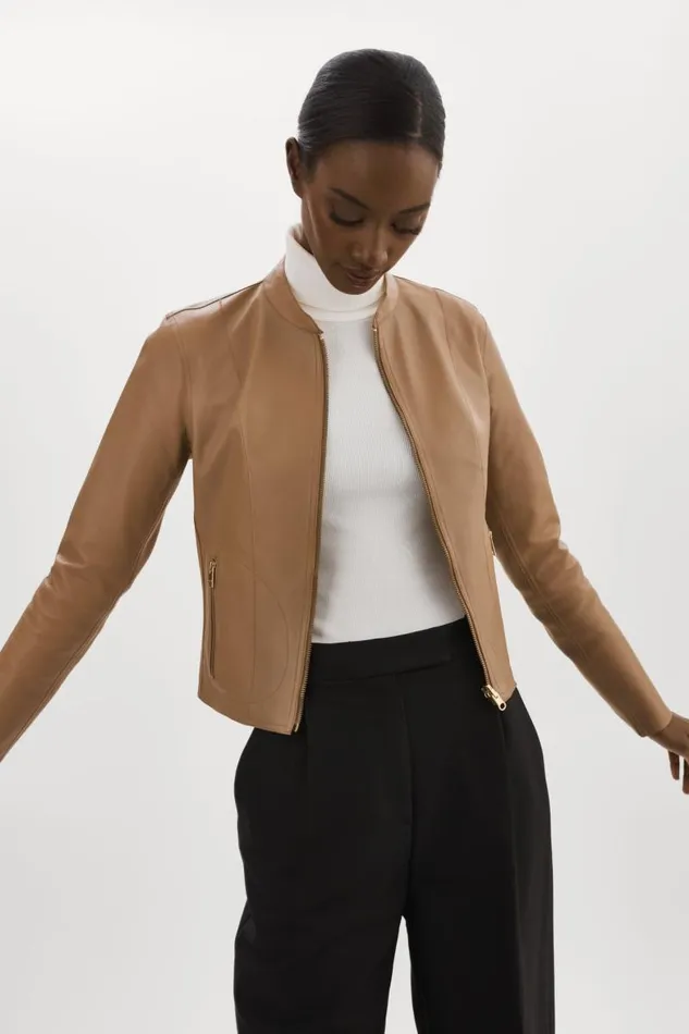 Women CHAPIN Reversible Leather Bomber Mochagold LAMARQUE Bombers