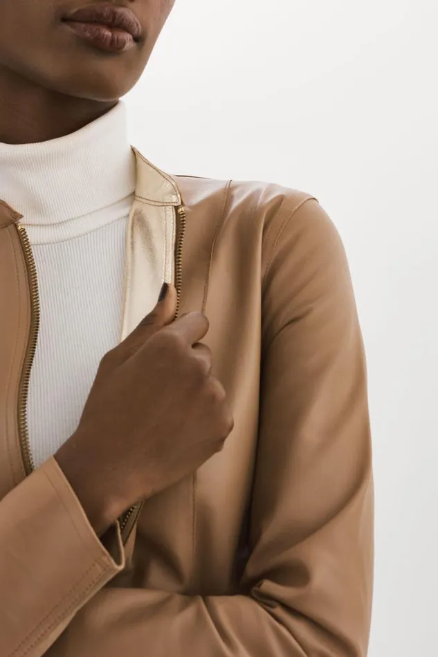 Women CHAPIN Reversible Leather Bomber Mochagold LAMARQUE Bombers