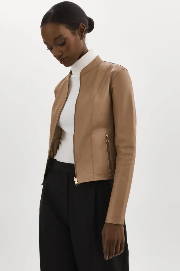 Women CHAPIN Reversible Leather Bomber Mochagold LAMARQUE Bombers