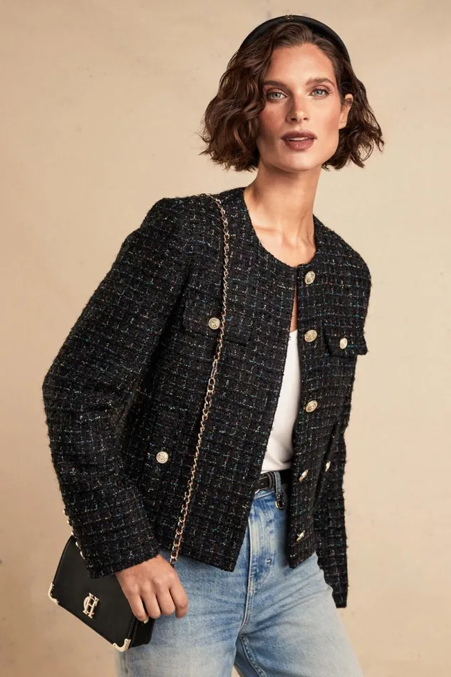 Women Chelsea Jacket Black Rainbow Sparkle Tweed Holland Cooper Tailoring