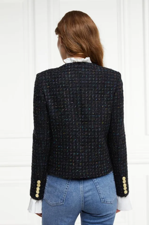 Women Chelsea Jacket Black Rainbow Sparkle Tweed Holland Cooper Tailoring Women Chelsea Jacket Black Rainbow Sparkle Tweed Holland Cooper Tailoring