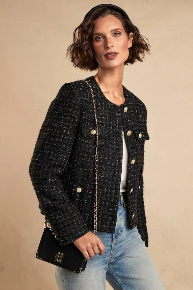 Women Chelsea Jacket Black Rainbow Sparkle Tweed Holland Cooper Tailoring Women Chelsea Jacket Black Rainbow Sparkle Tweed Holland Cooper Tailoring