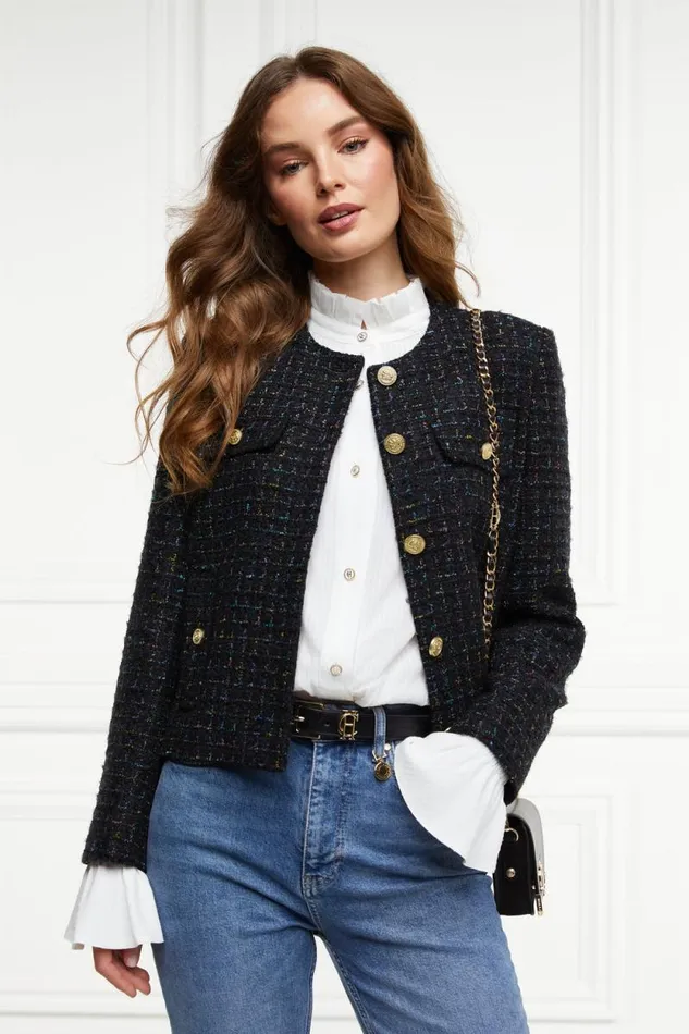 Women Chelsea Jacket Black Rainbow Sparkle Tweed Holland Cooper Tailoring Women Chelsea Jacket Black Rainbow Sparkle Tweed Holland Cooper Tailoring