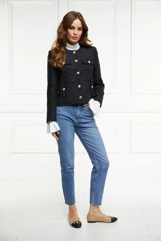 Women Chelsea Jacket Black Rainbow Sparkle Tweed Holland Cooper Tailoring Women Chelsea Jacket Black Rainbow Sparkle Tweed Holland Cooper Tailoring