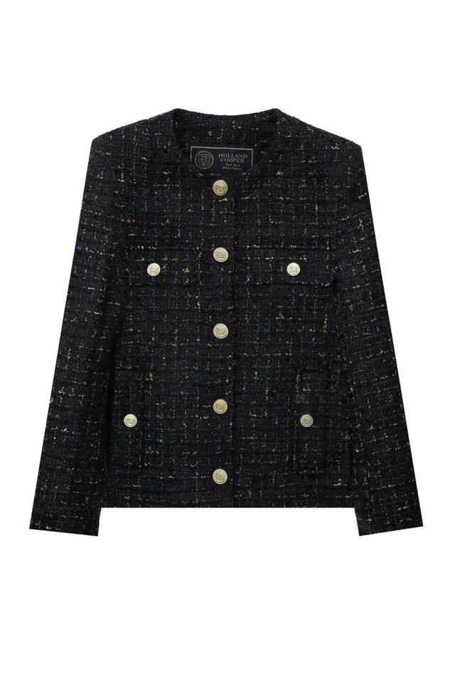 Women Chelsea Jacket Black Rainbow Sparkle Tweed Holland Cooper Tailoring Women Chelsea Jacket Black Rainbow Sparkle Tweed Holland Cooper Tailoring
