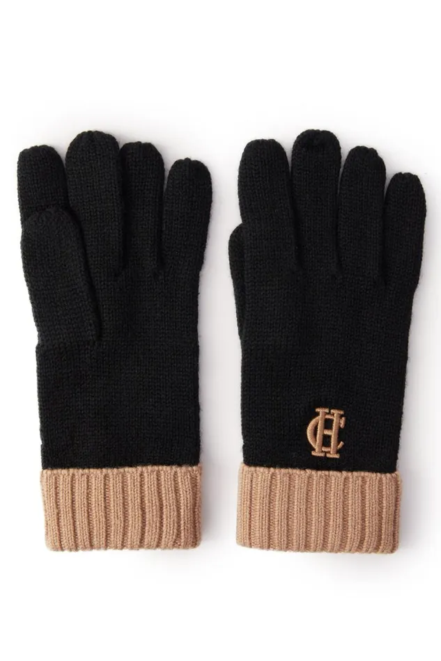 Women Chelsea Logo Knitted Gloves Black Tan Holland Cooper Gloves