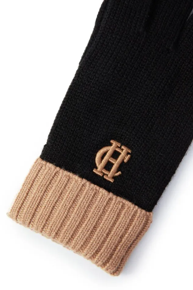 Women Chelsea Logo Knitted Gloves Black Tan Holland Cooper Gloves Women Chelsea Logo Knitted Gloves Black Tan Holland Cooper Gloves