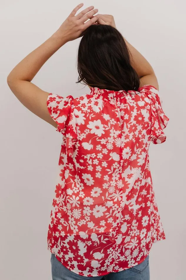 Women Chloe Mock Neck Top Coral Floral Baltic Born Blouses and Shirts