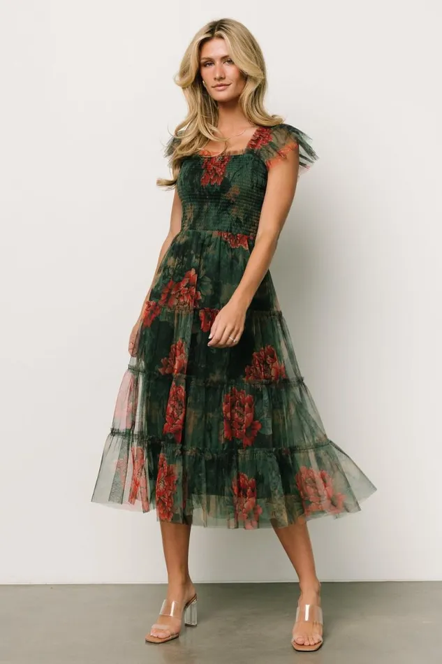 Women Clementine Tulle Midi Dress Dark Green Floral Baltic Born Tulle Styles Women Clementine Tulle Midi Dress Dark Green Floral Baltic Born Tulle Styles