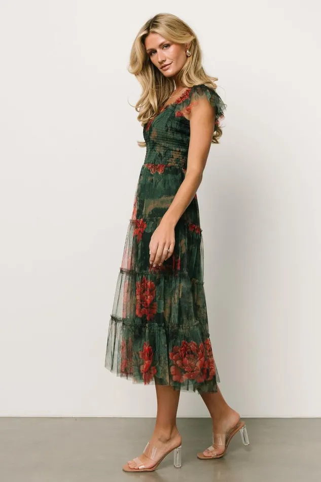 Women Clementine Tulle Midi Dress Dark Green Floral Baltic Born Tulle Styles Women Clementine Tulle Midi Dress Dark Green Floral Baltic Born Tulle Styles