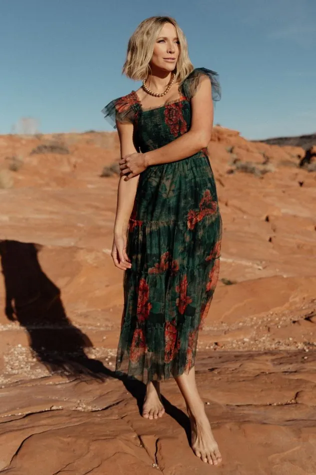 Women Clementine Tulle Midi Dress Dark Green Floral Baltic Born Tulle Styles Women Clementine Tulle Midi Dress Dark Green Floral Baltic Born Tulle Styles