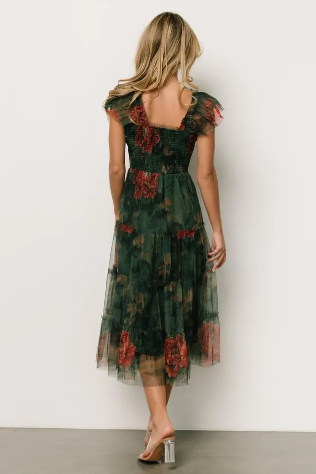 Women Clementine Tulle Midi Dress Dark Green Floral Baltic Born Tulle Styles Women Clementine Tulle Midi Dress Dark Green Floral Baltic Born Tulle Styles