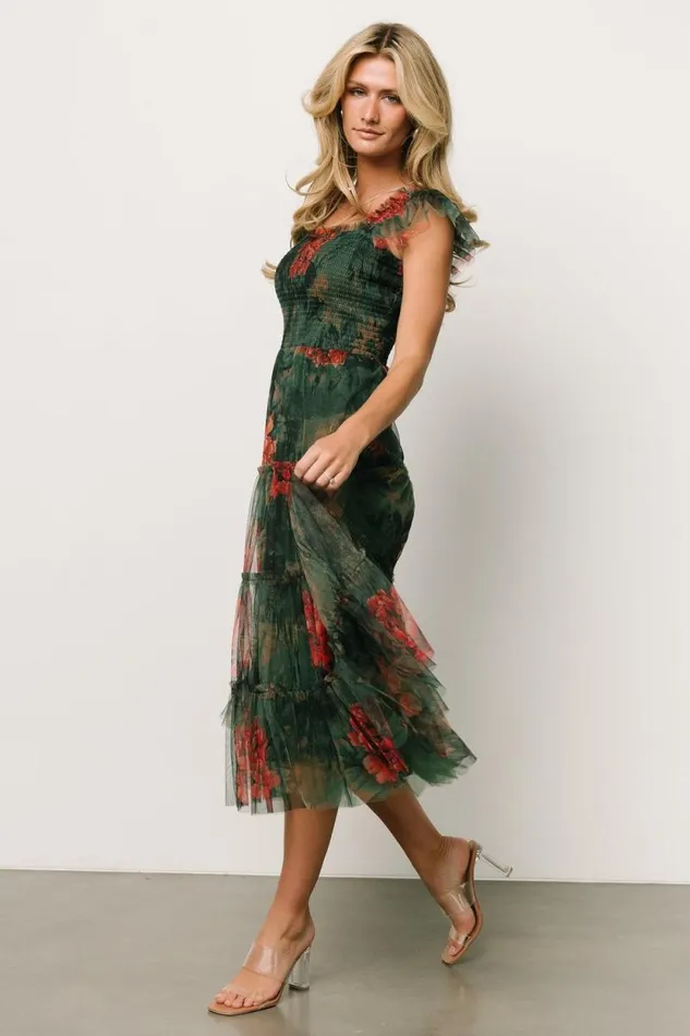 Women Clementine Tulle Midi Dress Dark Green Floral Baltic Born Tulle Styles Women Clementine Tulle Midi Dress Dark Green Floral Baltic Born Tulle Styles