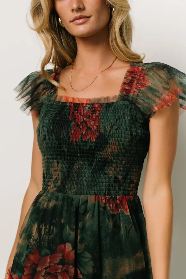 Women Clementine Tulle Midi Dress Dark Green Floral Baltic Born Tulle Styles Women Clementine Tulle Midi Dress Dark Green Floral Baltic Born Tulle Styles