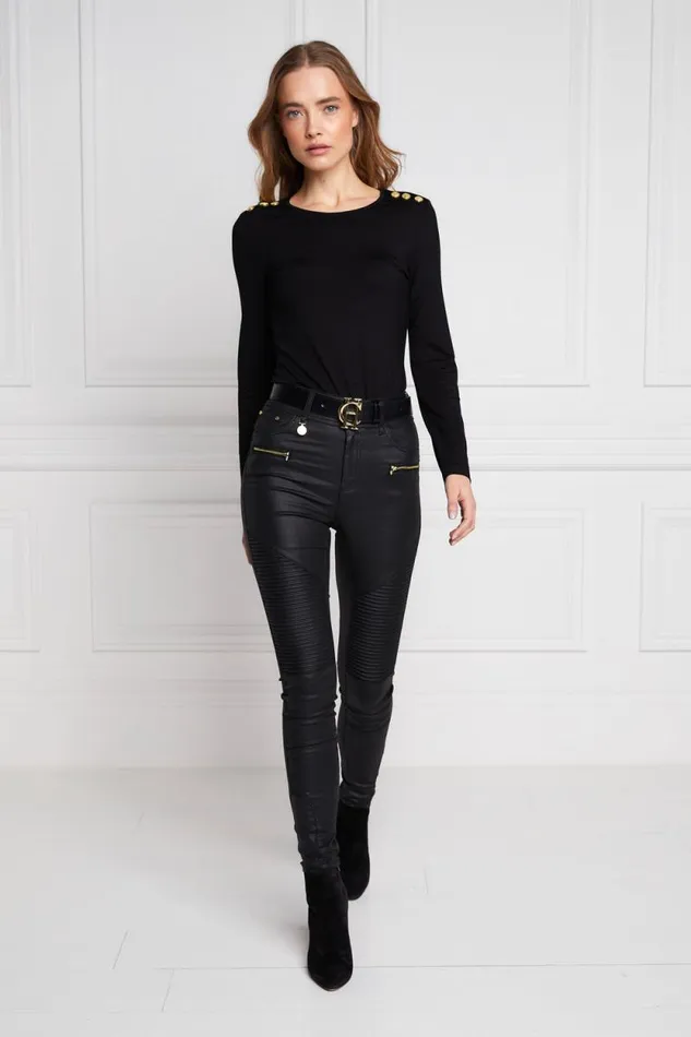 Women Coated Biker Jean Black Holland Cooper Jeans