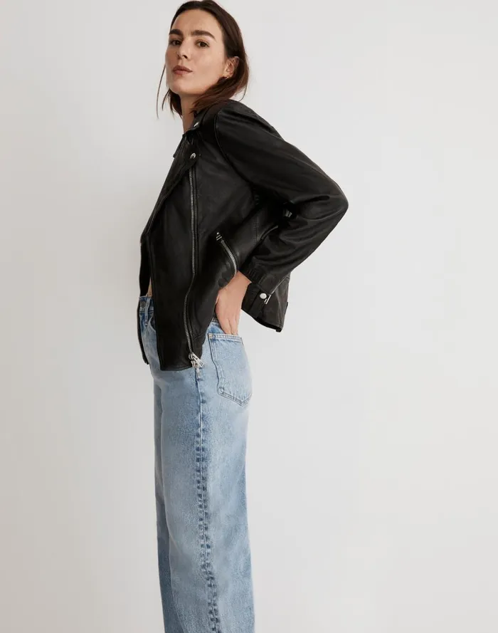 Women Coats Jackets Madewell Washed Leather Oversized Motorcycle Jacket True Black
