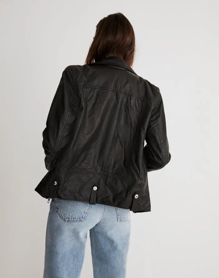 Women Coats Jackets Madewell Washed Leather Oversized Motorcycle Jacket True Black