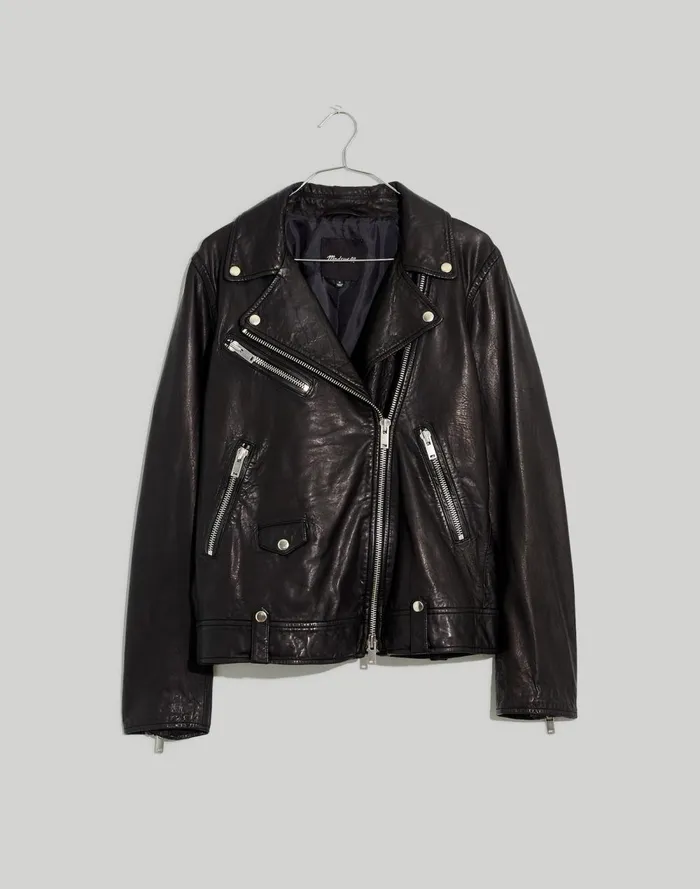 Women Coats Jackets Madewell Washed Leather Oversized Motorcycle Jacket True Black