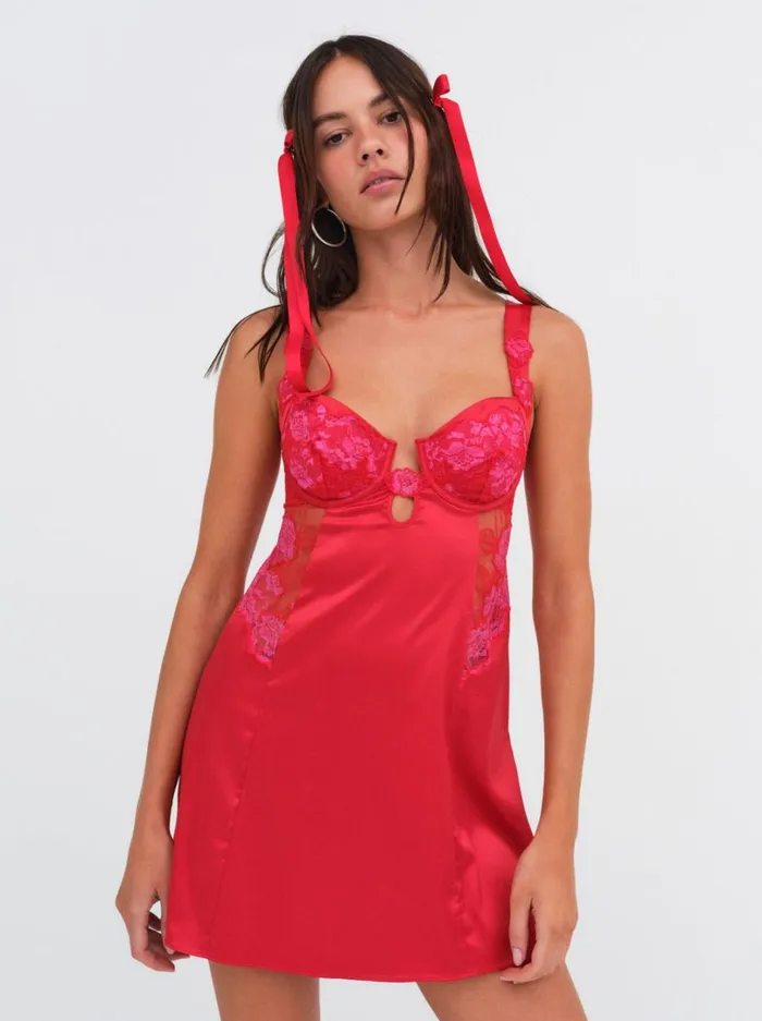 Women Cordelia Slip Dress Red For Love and Lemons Lingerie