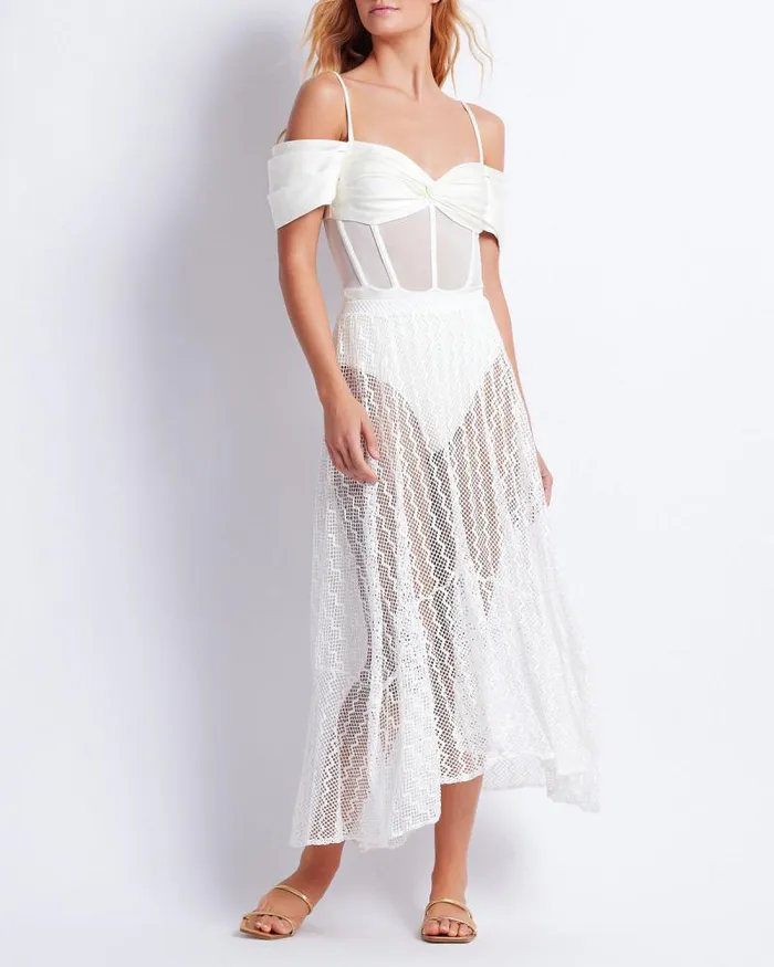 Women CoverUps PatBO Lace Beach Skirt White