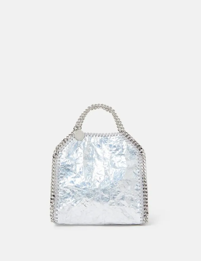 Women Cracked Metallic Falabella Tiny Tote Bag Silver Stella McCartney Crossbody Bags
