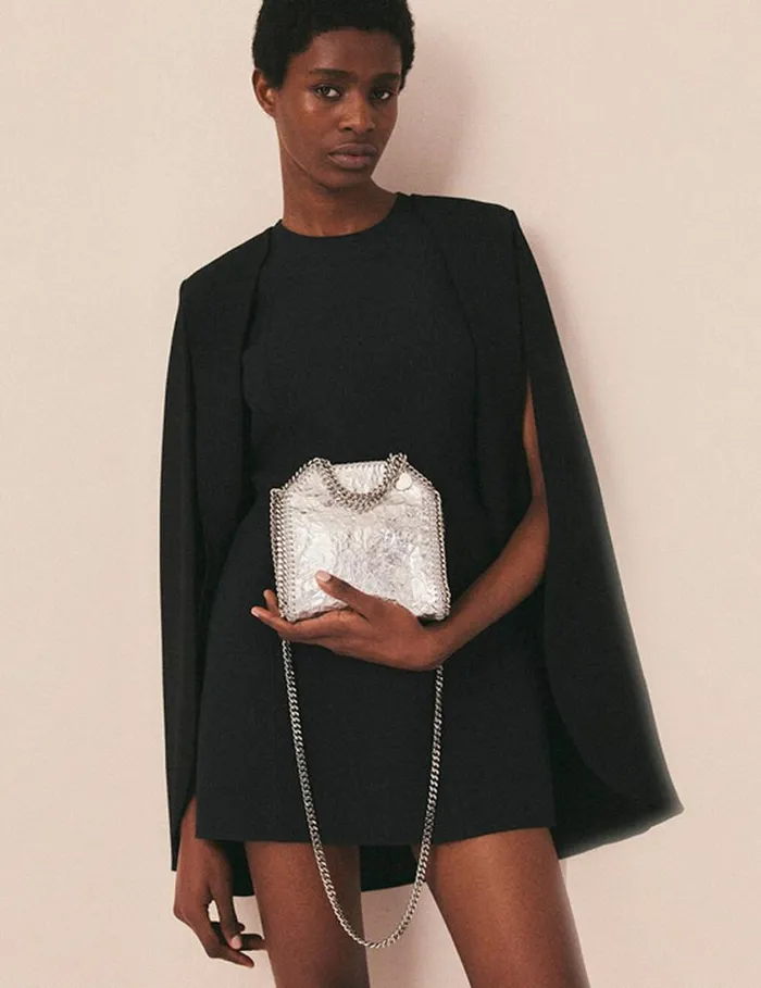 Women Cracked Metallic Falabella Tiny Tote Bag Silver Stella McCartney Crossbody Bags Women Cracked Metallic Falabella Tiny Tote Bag Silver Stella McCartney Crossbody Bags