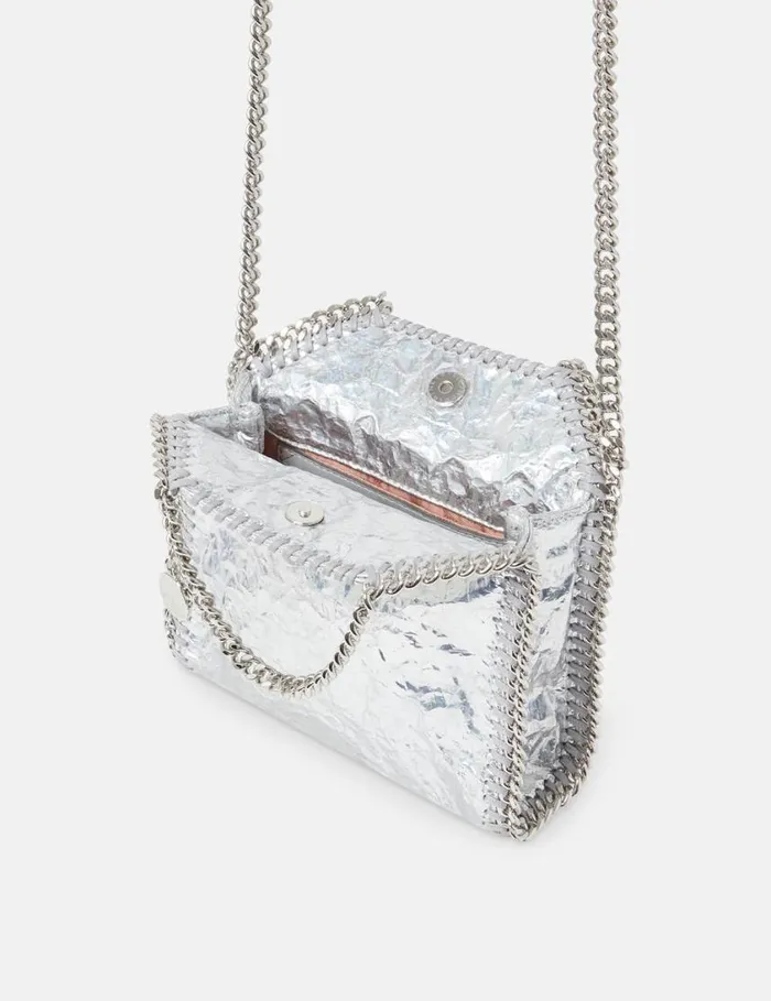 Women Cracked Metallic Falabella Tiny Tote Bag Silver Stella McCartney Crossbody Bags Women Cracked Metallic Falabella Tiny Tote Bag Silver Stella McCartney Crossbody Bags