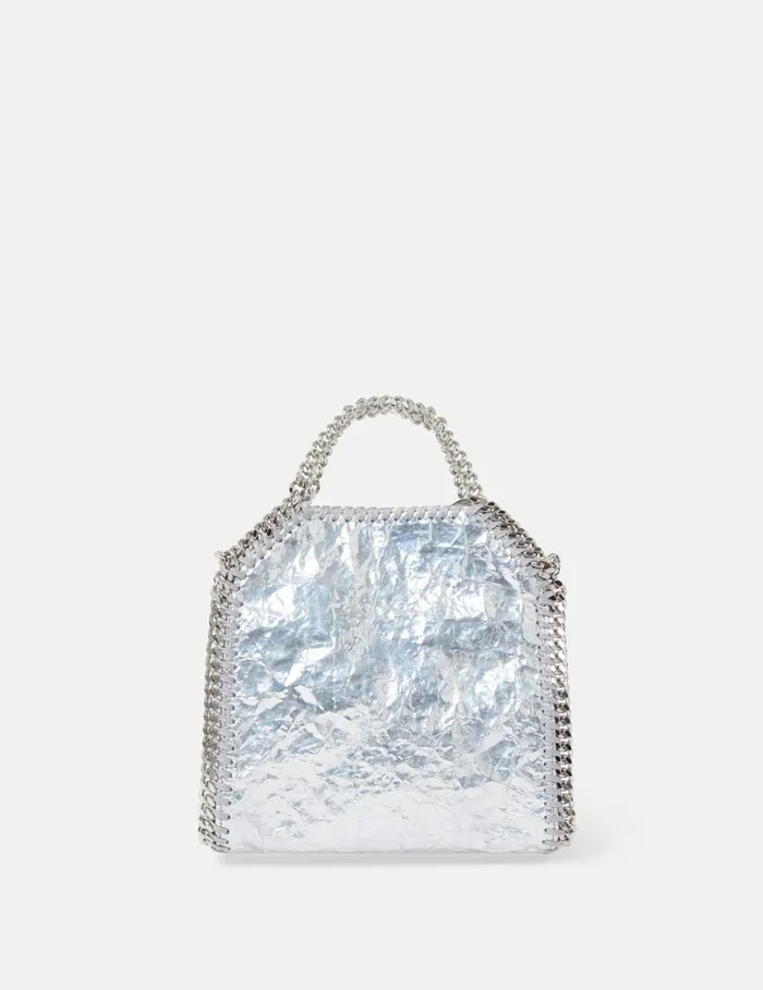 Women Cracked Metallic Falabella Tiny Tote Bag Silver Stella McCartney Crossbody Bags Women Cracked Metallic Falabella Tiny Tote Bag Silver Stella McCartney Crossbody Bags