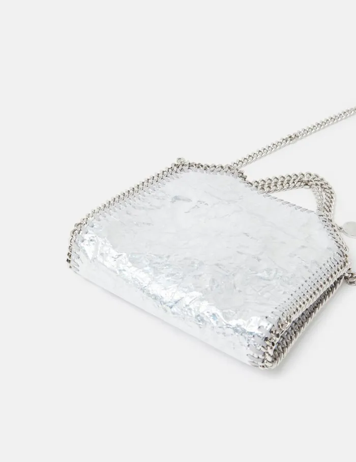 Women Cracked Metallic Falabella Tiny Tote Bag Silver Stella McCartney Crossbody Bags Women Cracked Metallic Falabella Tiny Tote Bag Silver Stella McCartney Crossbody Bags