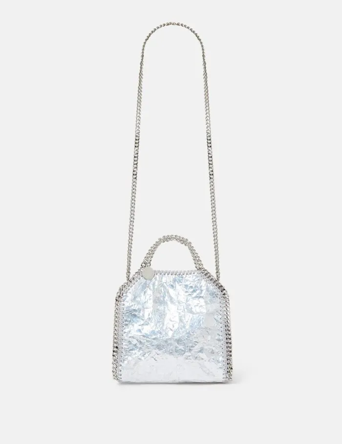Women Cracked Metallic Falabella Tiny Tote Bag Silver Stella McCartney Crossbody Bags Women Cracked Metallic Falabella Tiny Tote Bag Silver Stella McCartney Crossbody Bags