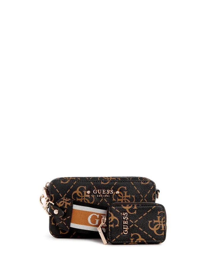 Women Crossbody GUESS Brown Logo Rea Mini Crossbody Bag