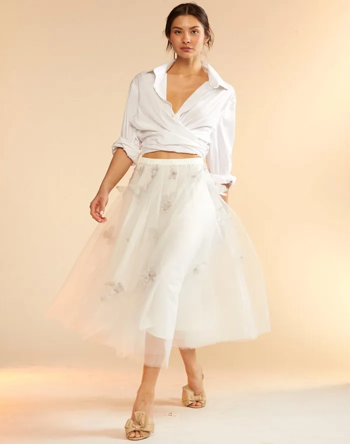 Women Cynthia Rowley Bottoms Butterfly Tulle Skirt White