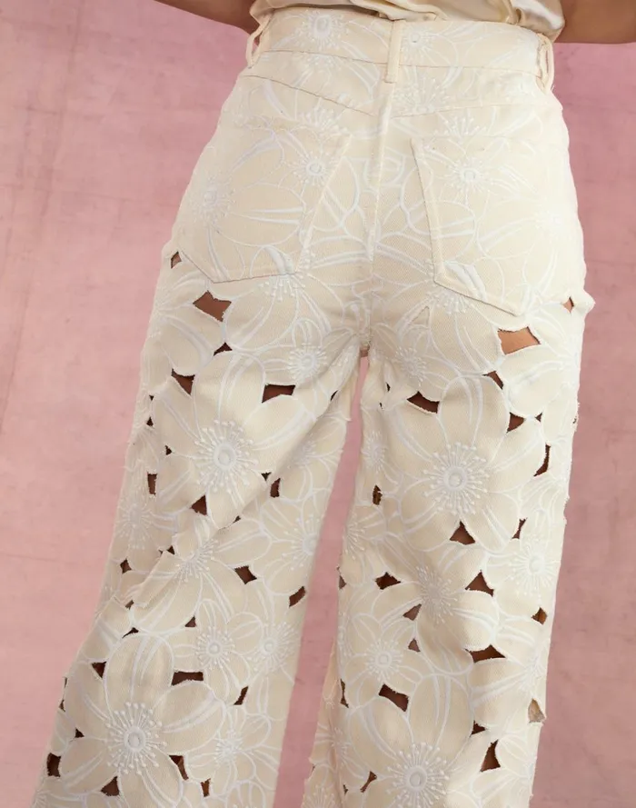 Women Cynthia Rowley Bottoms Flora Cutout Jeans Natrl