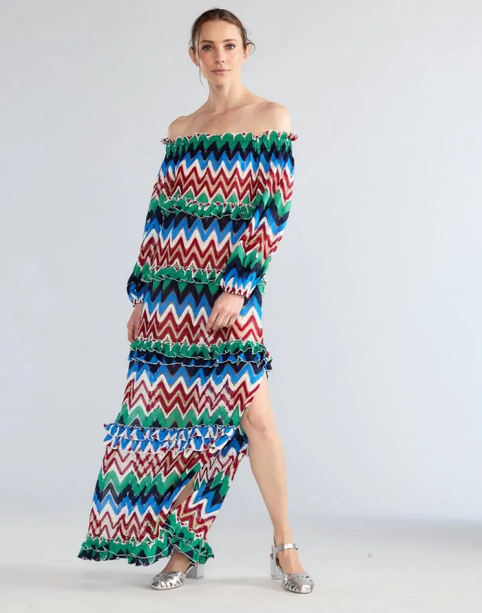 Women Cynthia Rowley Dresses Zigzag Knit Off Shoulder Dress Blumlt